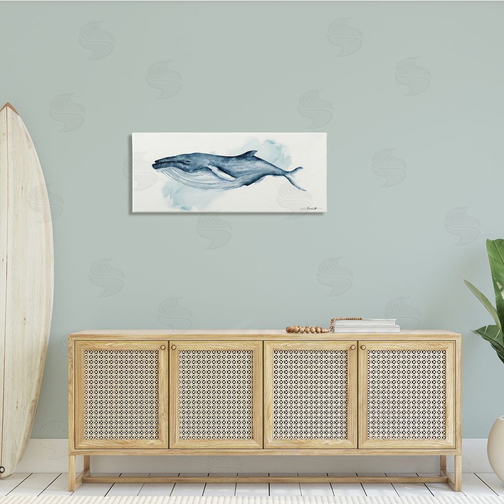 Stephanie Workman Marrott Serene Humpback Whale Watercolor Painting Blue Nautical Animal