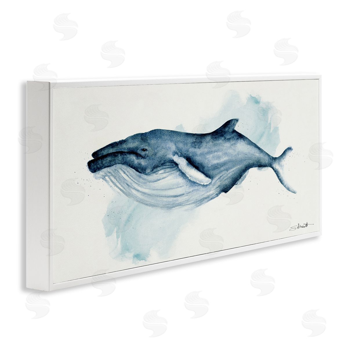 Stephanie Workman Marrott Serene Humpback Whale Watercolor Painting Blue Nautical Animal