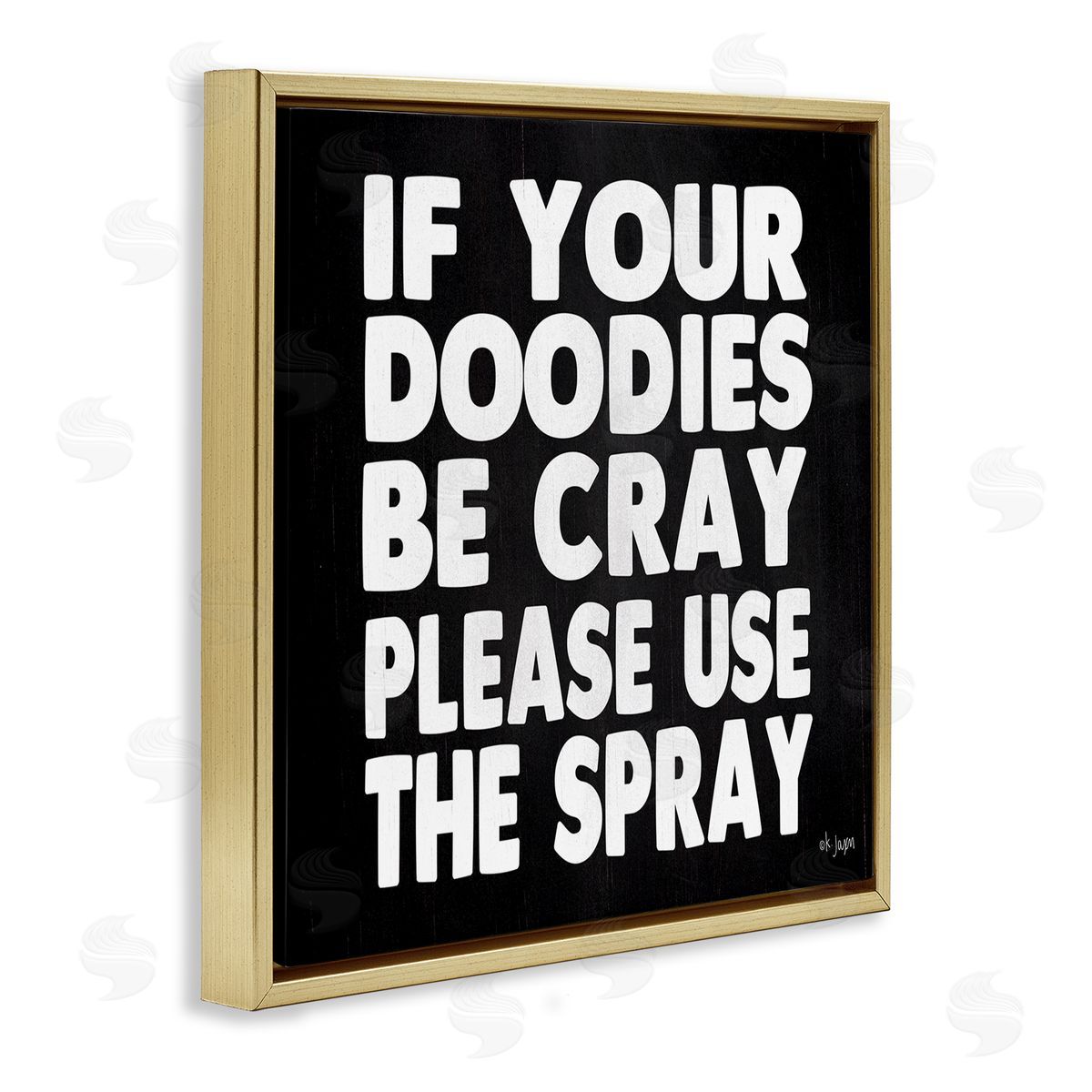 Jaxn Blvd. Doodies Be Cray Use The Spray Bathroom Phrase Gold Floating Frame Canvas Wall Art Print