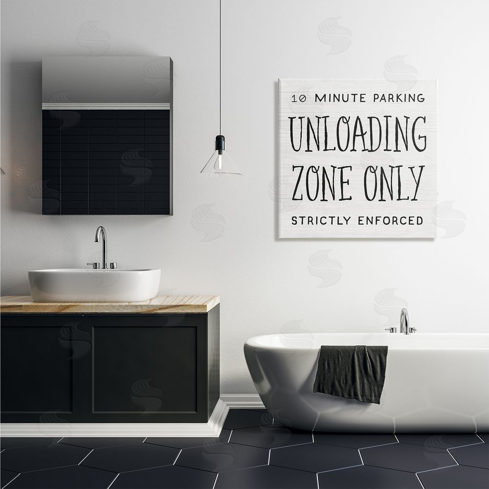 Stupell Studio 10 Minute Parking Funny Bathroom Phrase Unloading Zone Canvas Wall Art in Room