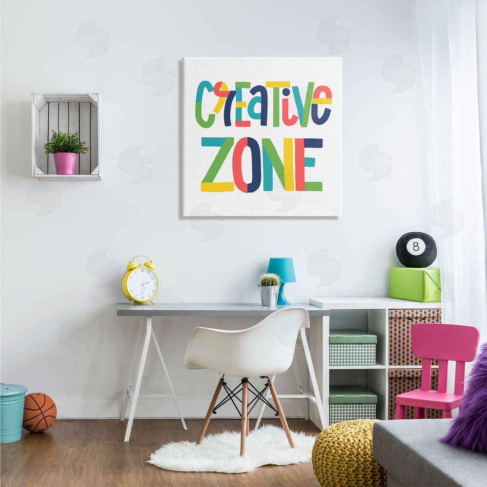 Raye Allison Creations Creative Zone Kids' Motivational Phrase Vibrant Playful Typography Canvas Wall Art in Room