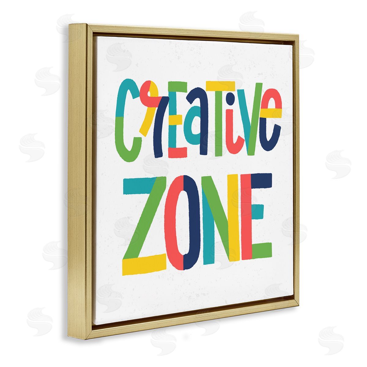 Raye Allison Creations Creative Zone Kids' Motivational Phrase Vibrant Playful Typography Gold Floating Frame Canvas Wall Art Print