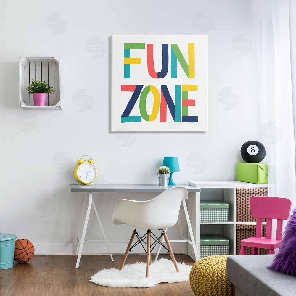 Raye Allison Creations Fun Zone Children's Motivational Phrase Bold Vibrant Typography Canvas Wall Art in Room