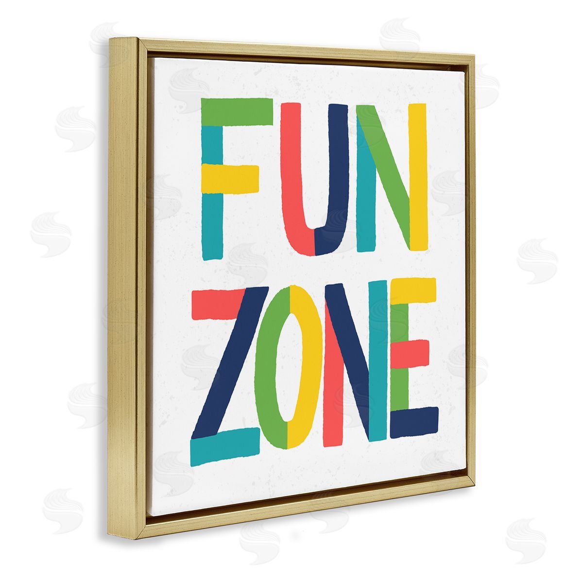 Raye Allison Creations Fun Zone Children's Motivational Phrase Bold Vibrant Typography Gold Floating Frame Canvas Wall Art Print