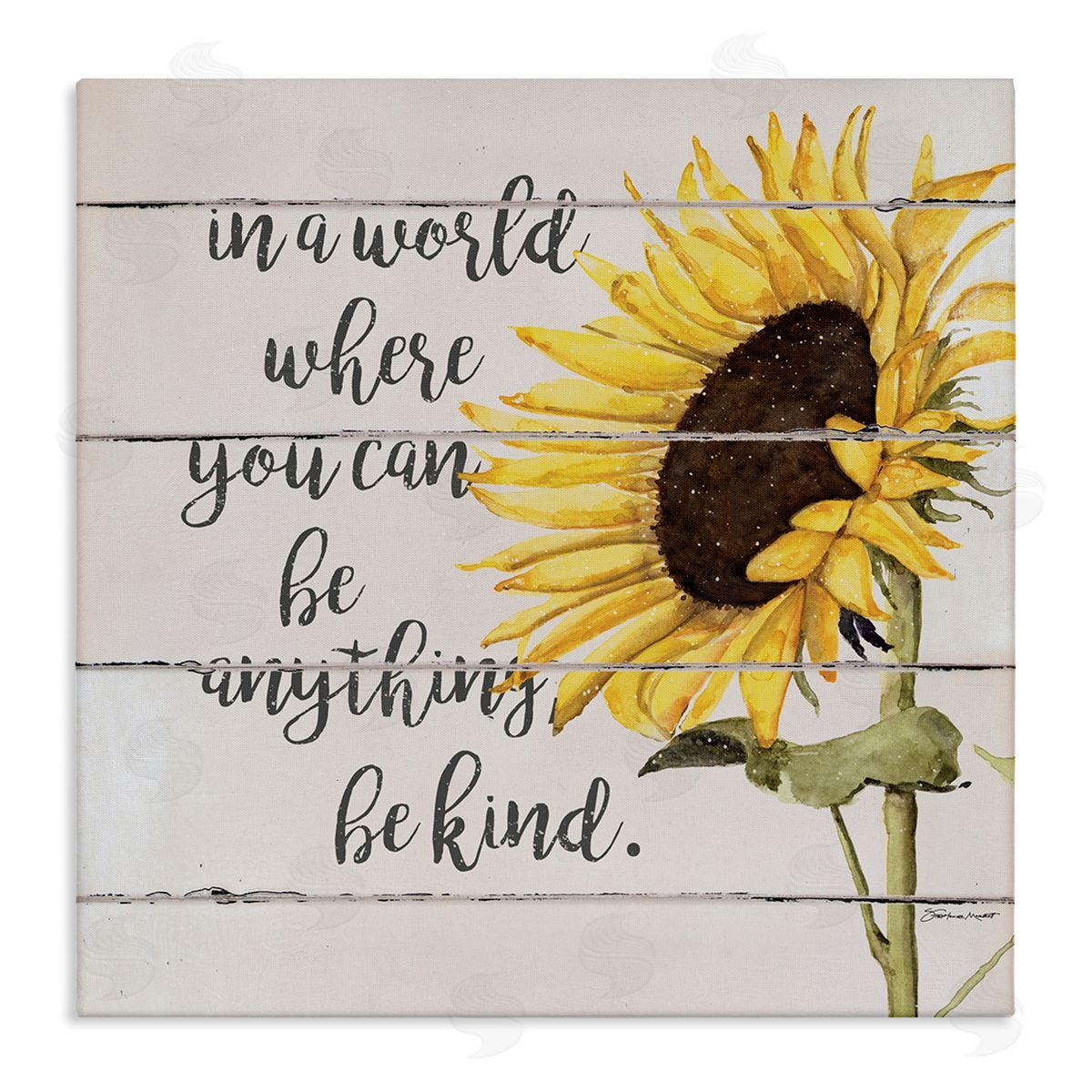 Stephanie Workman Marrott Be Anything Be Kind Motivational Quote Farmhouse Sunflower Stretched Canvas Wall Art Print