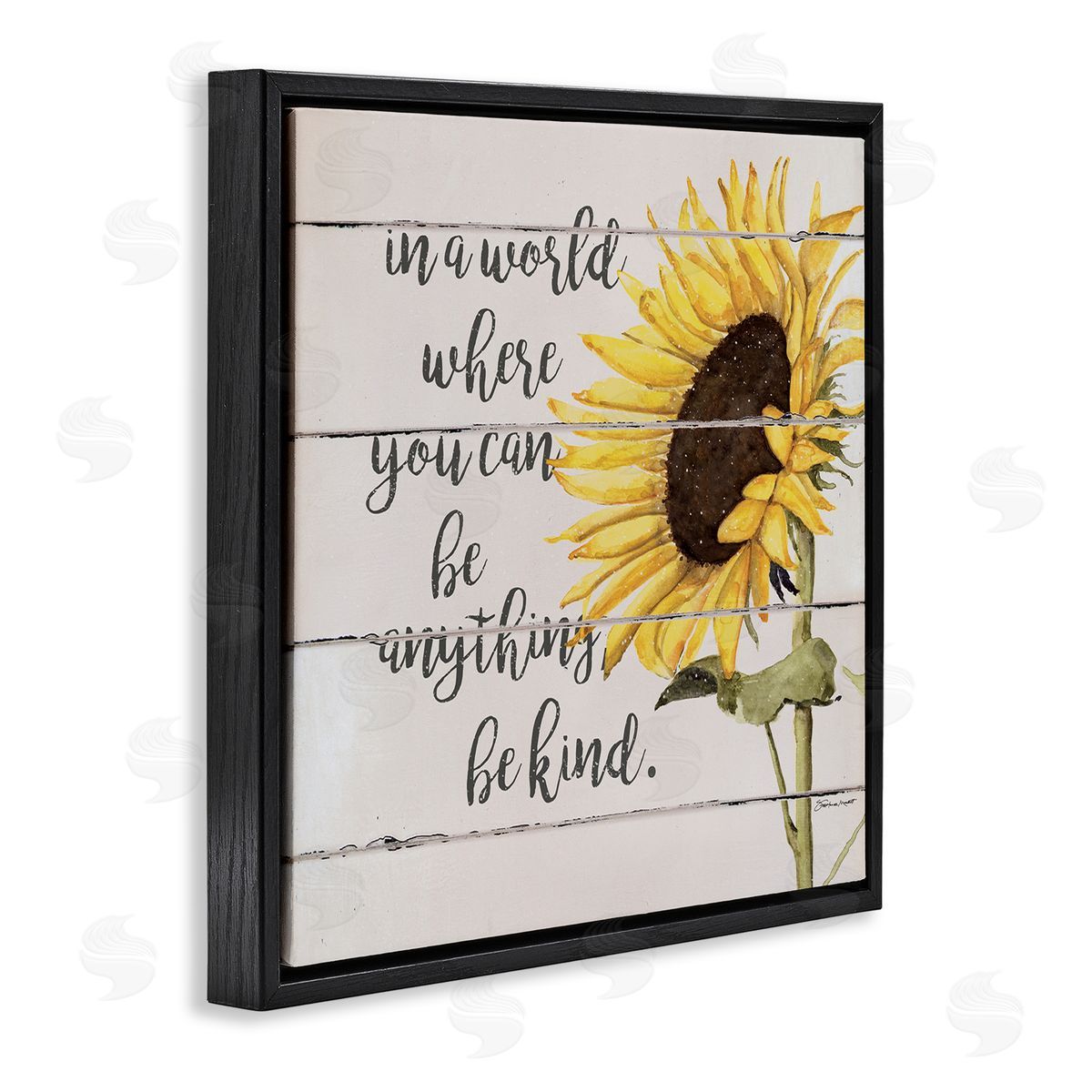 Stephanie Workman Marrott Be Anything Be Kind Motivational Quote Farmhouse Sunflower Black Floating Frame Canvas Wall Art Print