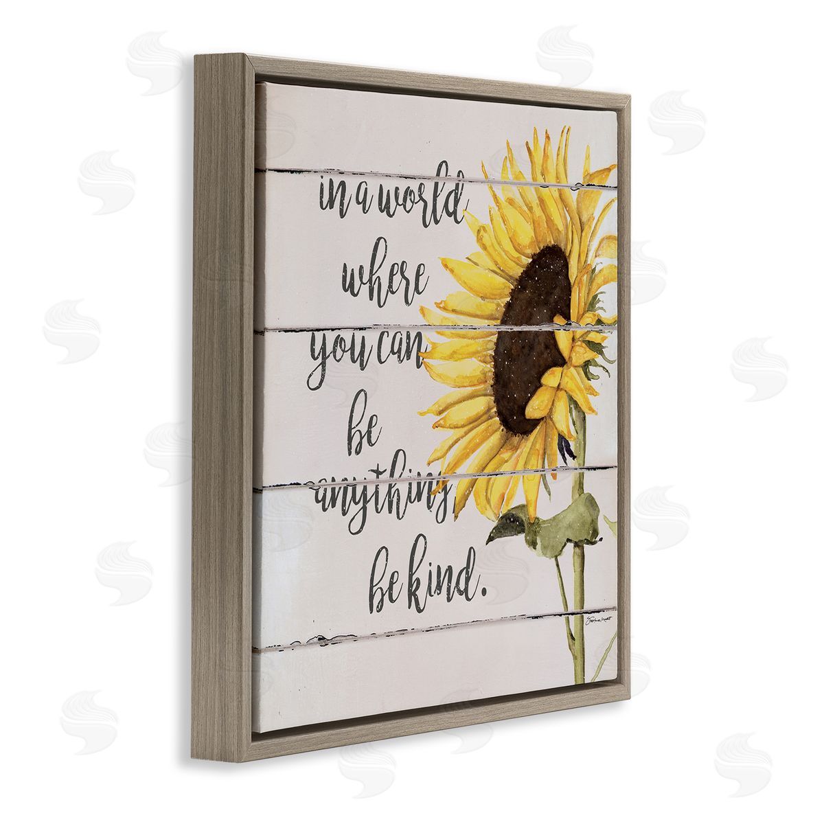 Stephanie Workman Marrott Be Anything Be Kind Motivational Quote Farmhouse Sunflower Brown Floating Frame Canvas Wall Art Print