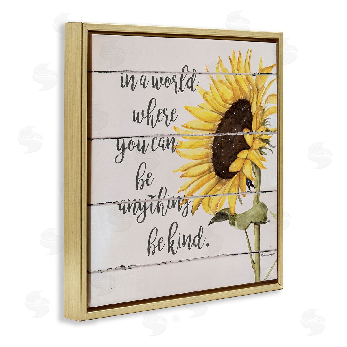 Stephanie Workman Marrott Be Anything Be Kind Motivational Quote Farmhouse Sunflower Gold Floating Frame Canvas Wall Art Print