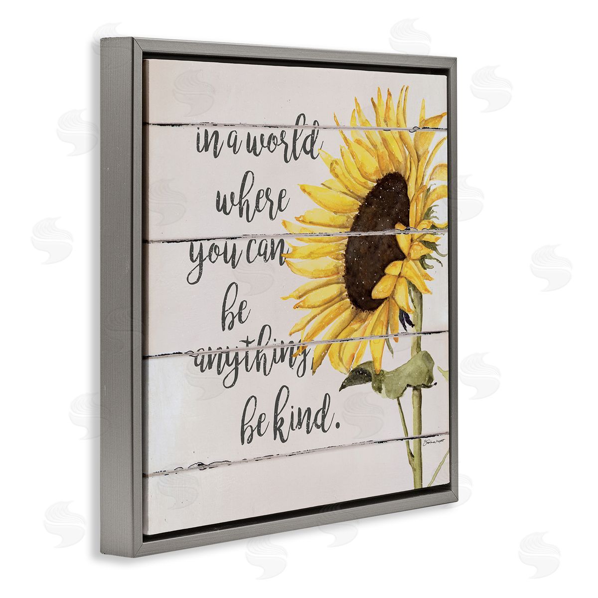 Stephanie Workman Marrott Be Anything Be Kind Motivational Quote Farmhouse Sunflower Gray Floating Frame Canvas Wall Art Print