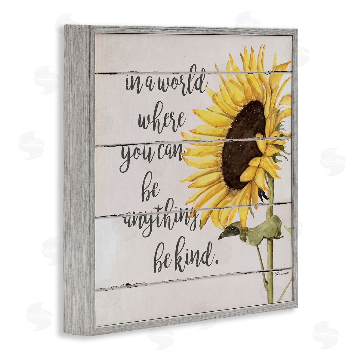Stephanie Workman Marrott Be Anything Be Kind Motivational Quote Farmhouse Sunflower Gray Framed Glicee Wall Art Print