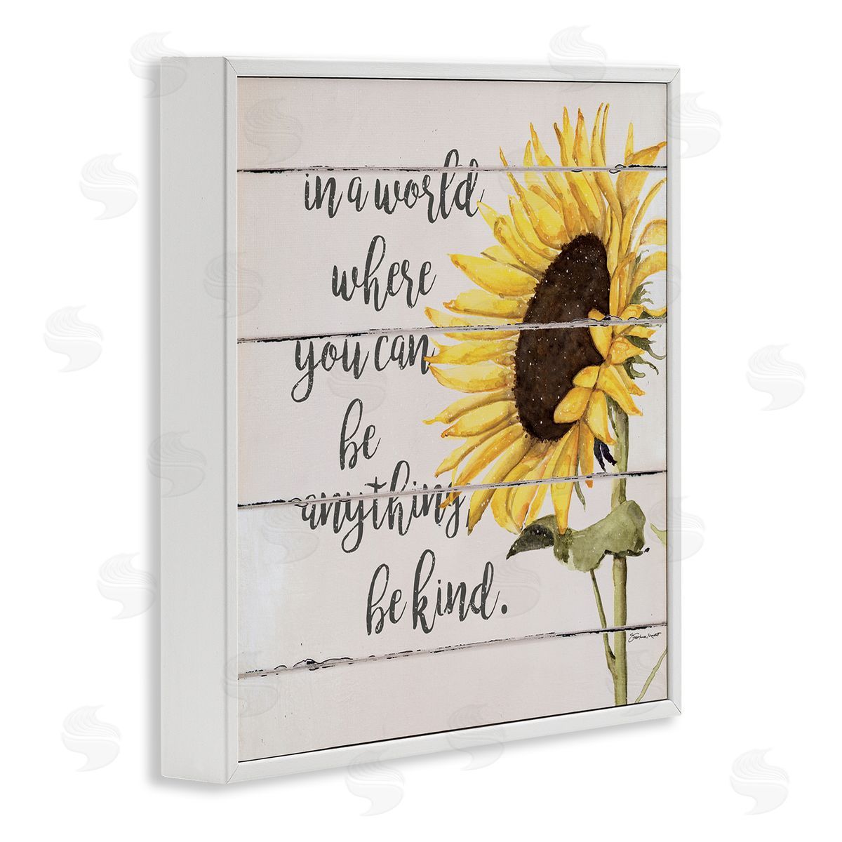 Stephanie Workman Marrott Be Anything Be Kind Motivational Quote Farmhouse Sunflower White Framed Glicee Wall Art Print