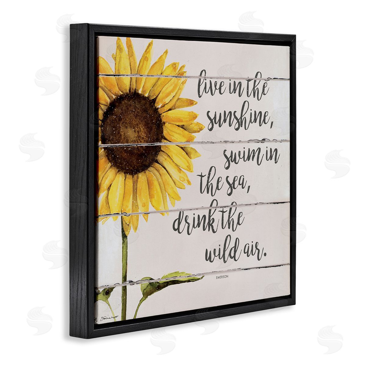 Stephanie Workman Marrott Live In Sunshine Drink Wild Air Phrase Sunflower Black Floating Frame Canvas Wall Art Print