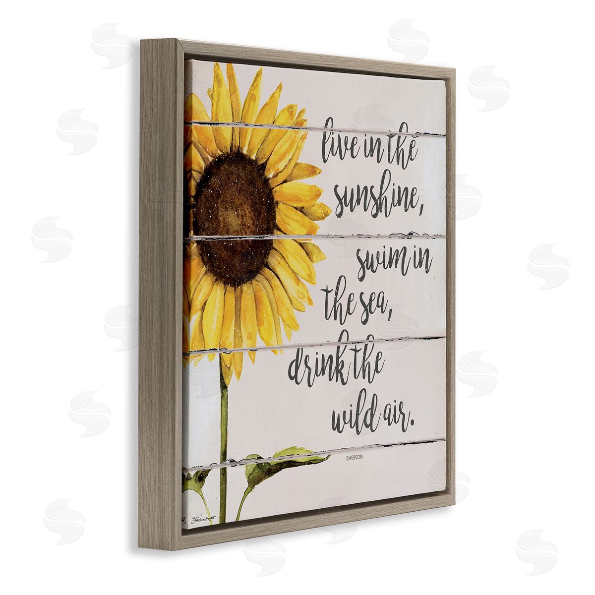 Stephanie Workman Marrott Live In Sunshine Drink Wild Air Phrase Sunflower Brown Floating Frame Canvas Wall Art Print