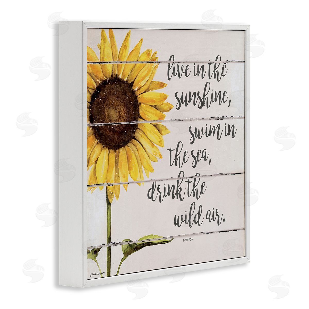 Stephanie Workman Marrott Live In Sunshine Drink Wild Air Phrase Sunflower White Framed Glicee Wall Art Print