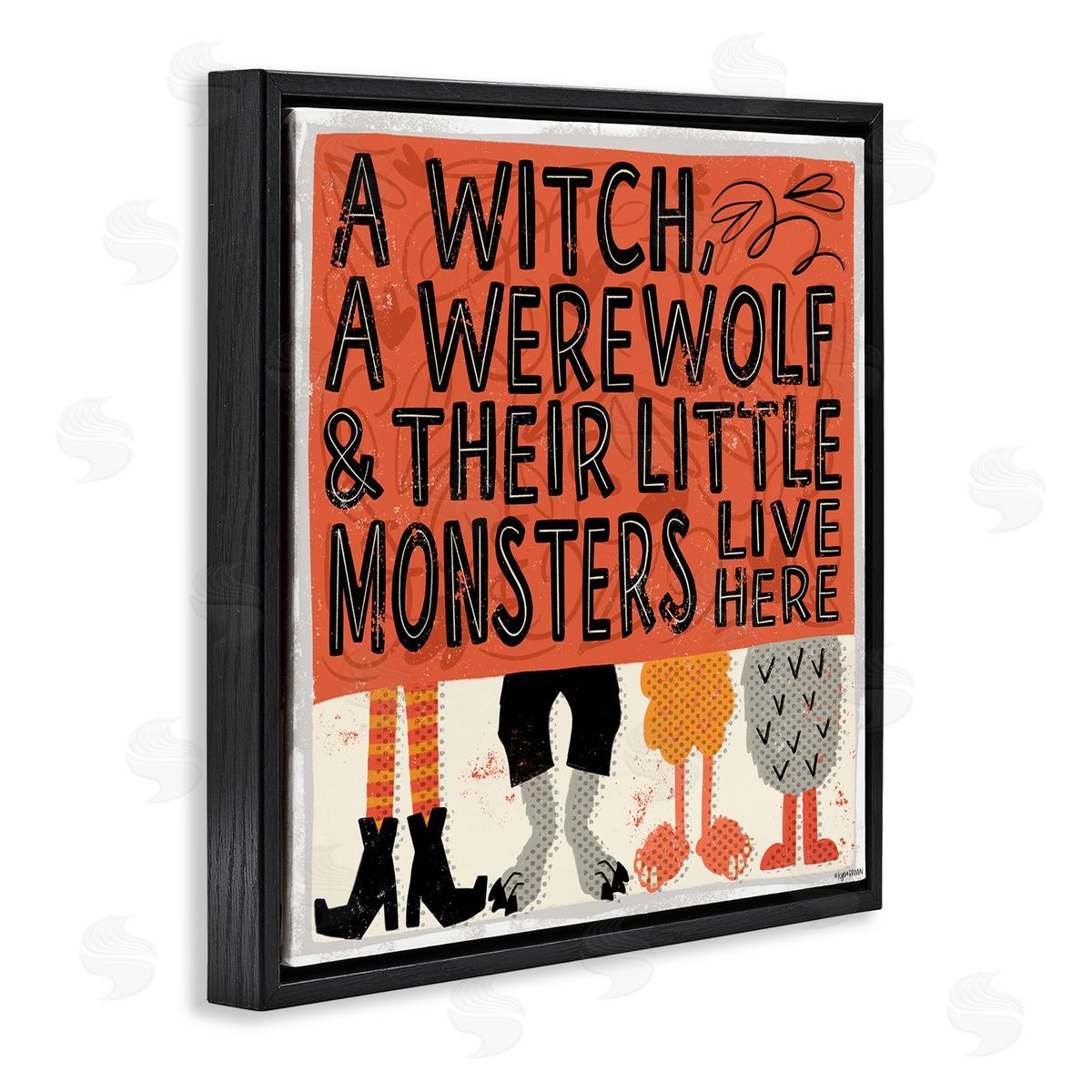 Lady Louise Designs Witch Werewolf Little Monsters Live Here Halloween Family Black Floating Frame Canvas Wall Art Print