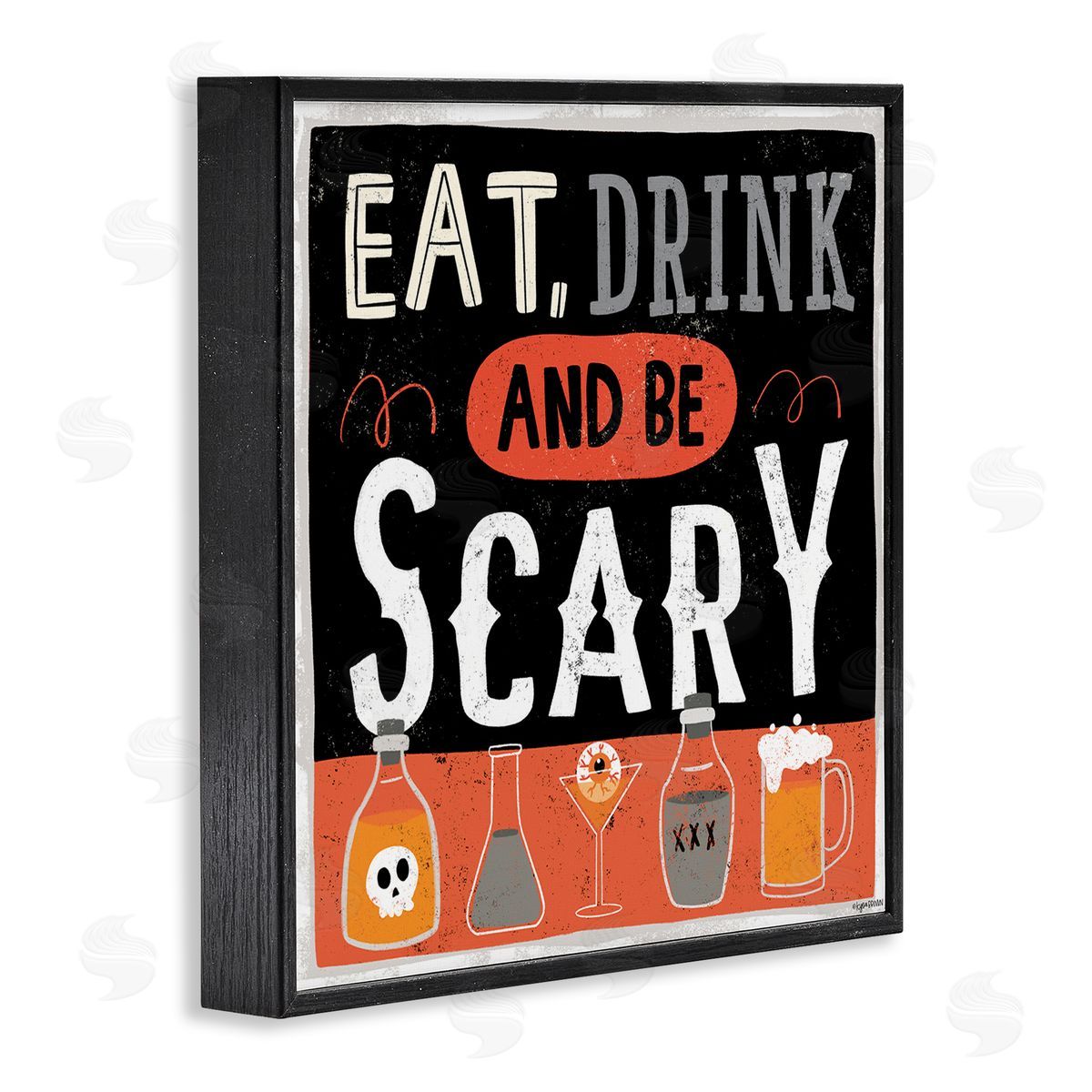 Lady Louise Designs Eat Drink Be Scary Spooky Phrase Halloween Cocktails Black Framed Glicee Wall Art Print