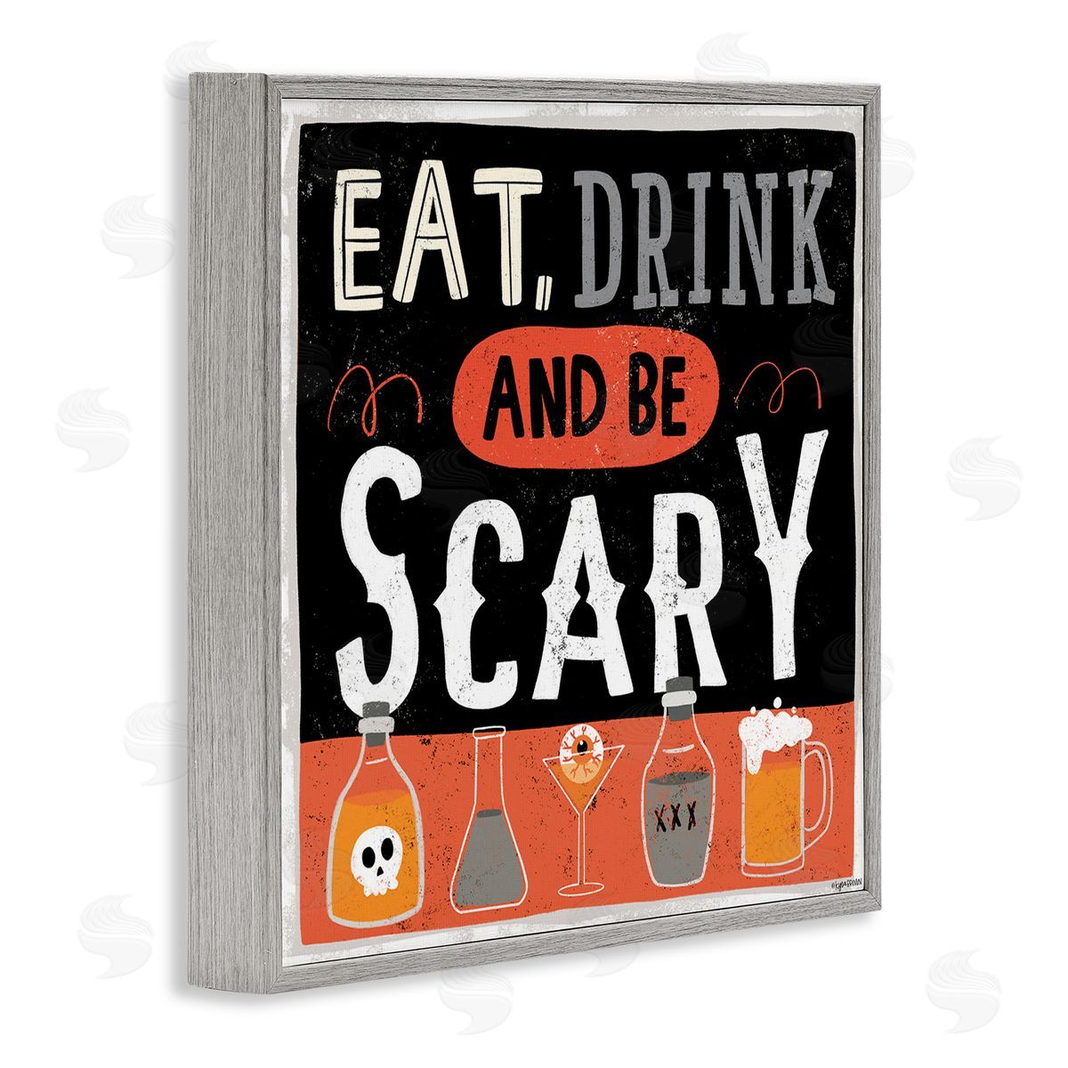 Lady Louise Designs Eat Drink Be Scary Spooky Phrase Halloween Cocktails Gray Framed Glicee Wall Art Print
