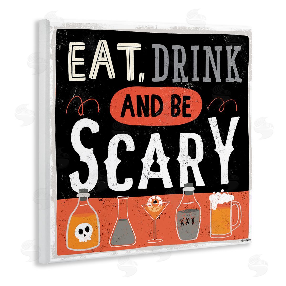 Lady Louise Designs Eat Drink Be Scary Spooky Phrase Halloween Cocktails Wooden Wall Plaque Art Print