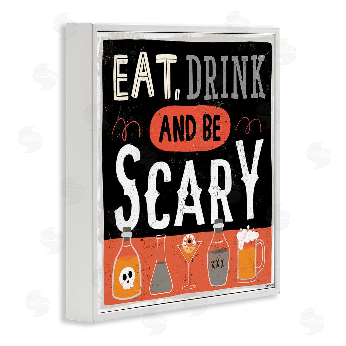 Lady Louise Designs Eat Drink Be Scary Spooky Phrase Halloween Cocktails White Framed Glicee Wall Art Print