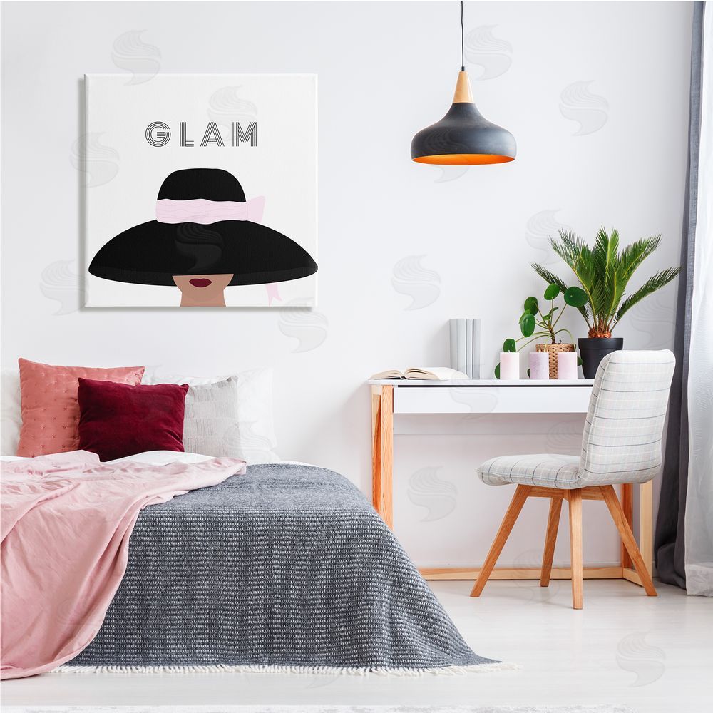 Ashley Singleton Glam Text Fashionista Female Black Pink Hat  Canvas Wall Art in Room