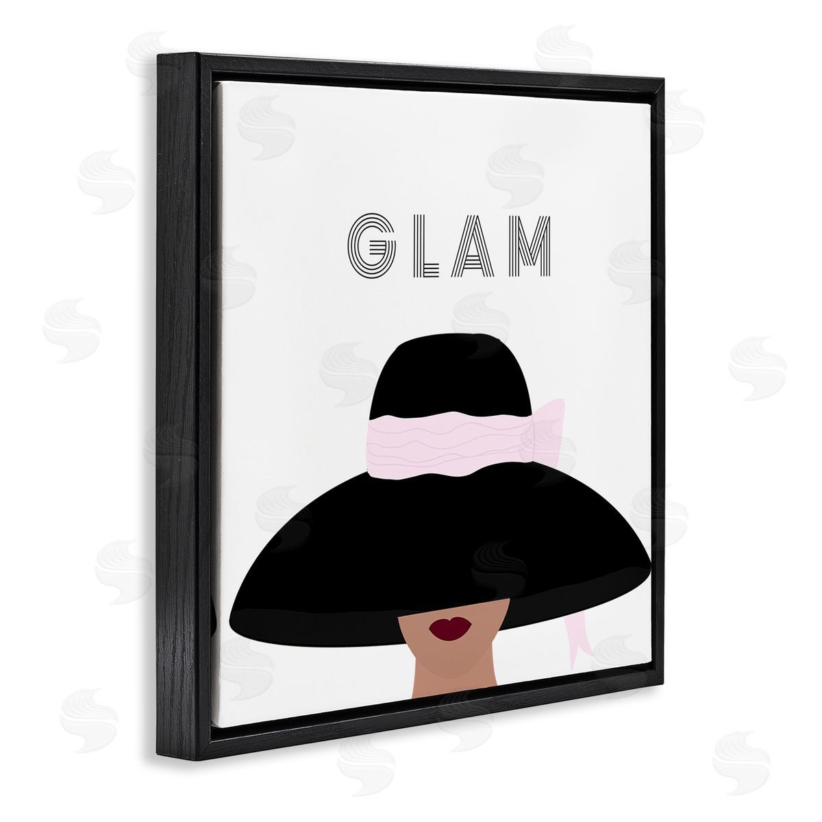 Ashley Singleton Glam Text Fashionista Female Black Pink Hat  Black Floating Frame Canvas Wall Art Print