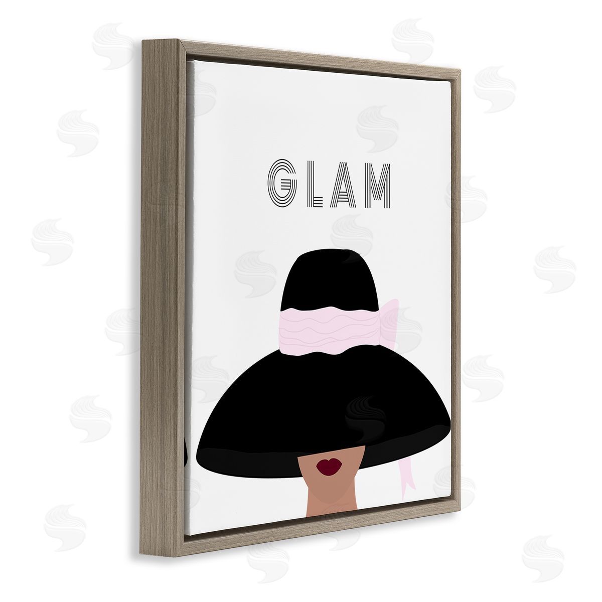 Ashley Singleton Glam Text Fashionista Female Black Pink Hat  Brown Floating Frame Canvas Wall Art Print