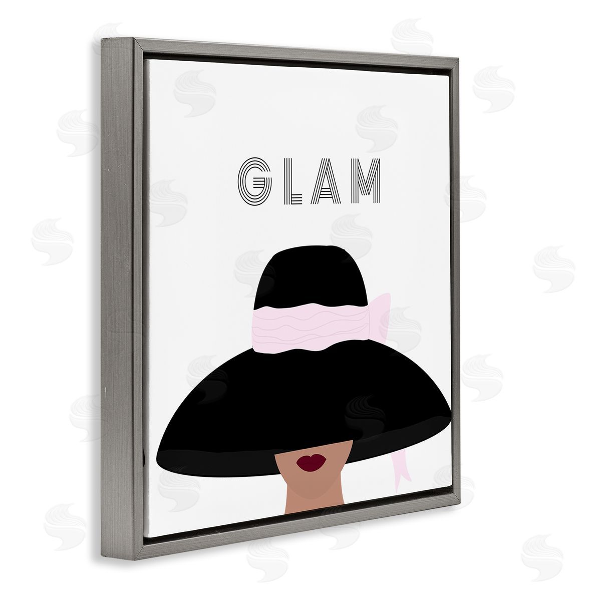 Ashley Singleton Glam Text Fashionista Female Black Pink Hat  Gray Floating Frame Canvas Wall Art Print