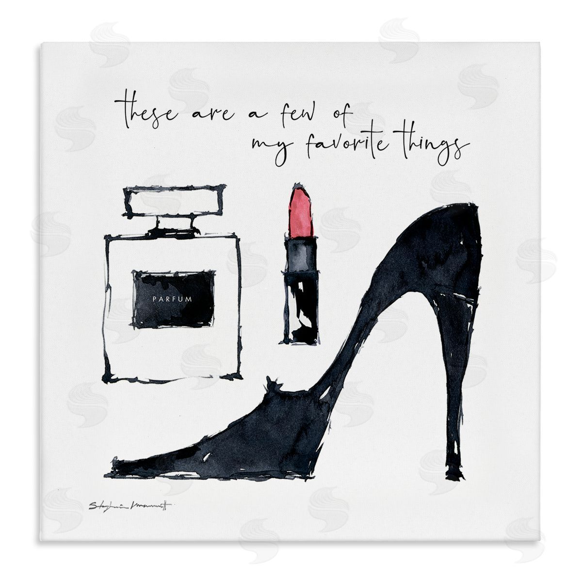 Stephanie Workman Marrott My Favorite Things Phrase Perfume Lipstick Fashion Shoes Stretched Canvas Wall Art Print