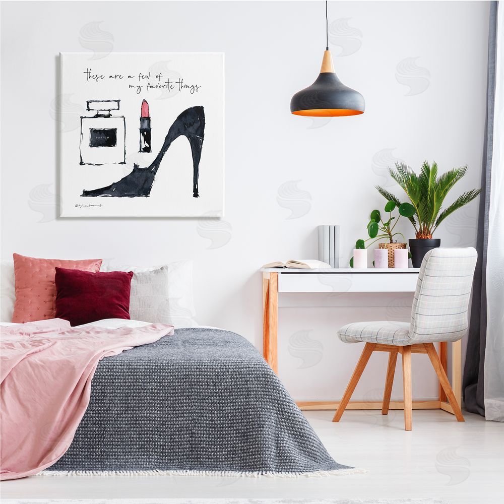 Stephanie Workman Marrott My Favorite Things Phrase Perfume Lipstick Fashion Shoes Canvas Wall Art in Room
