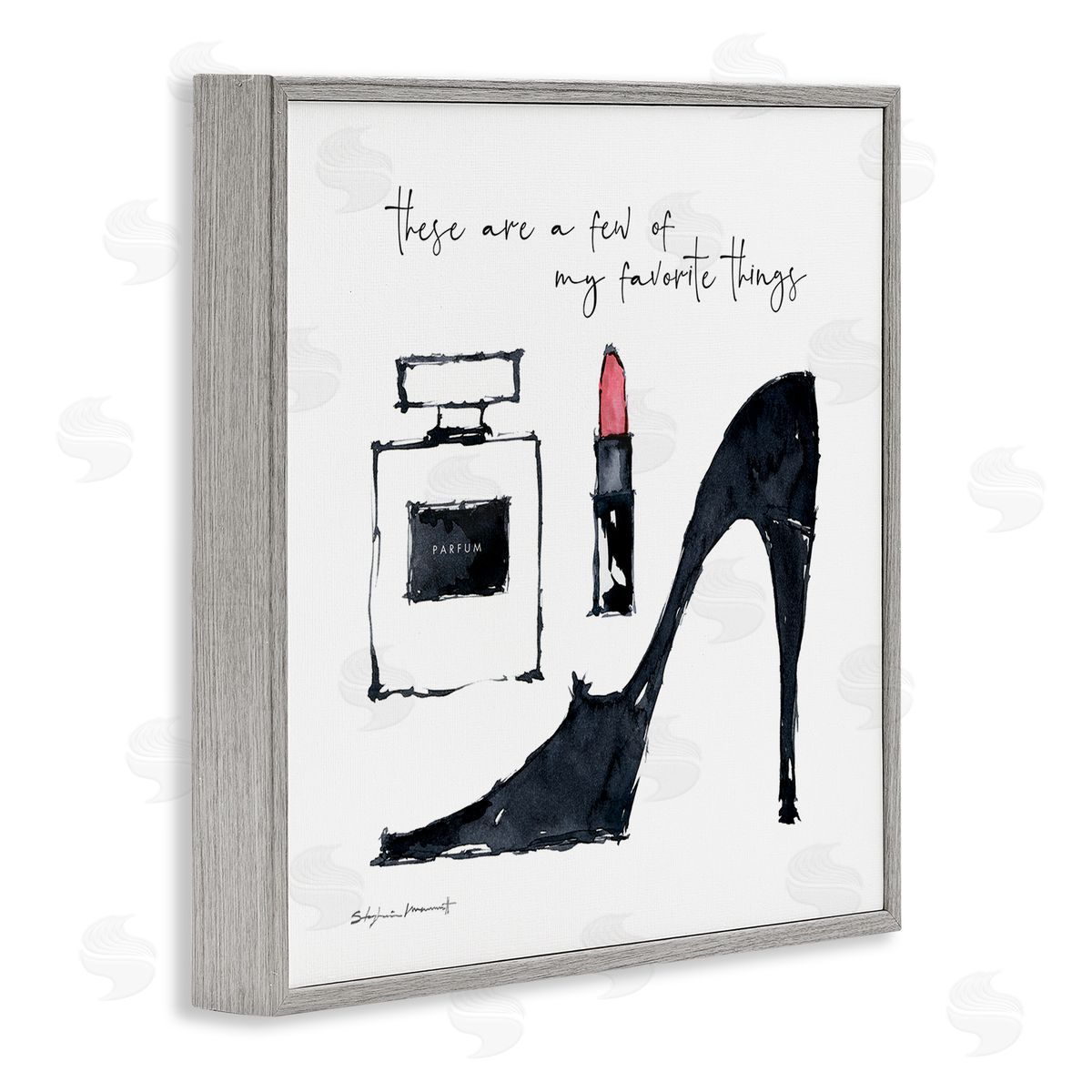 Stephanie Workman Marrott My Favorite Things Phrase Perfume Lipstick Fashion Shoes Gray Framed Glicee Wall Art Print
