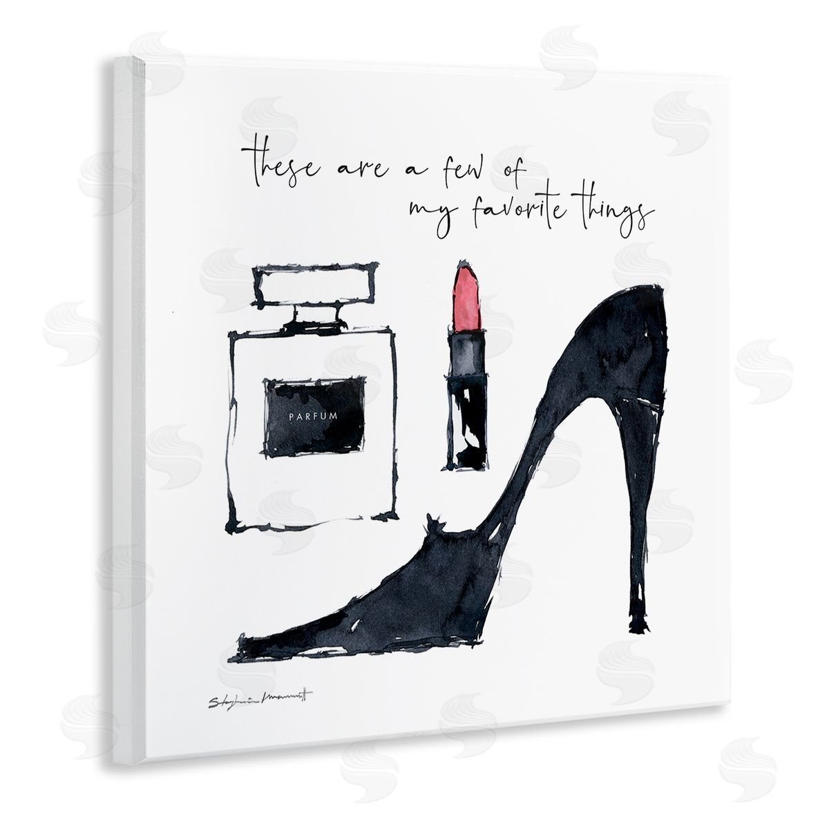 Stephanie Workman Marrott My Favorite Things Phrase Perfume Lipstick Fashion Shoes Wooden Wall Plaque Art Print