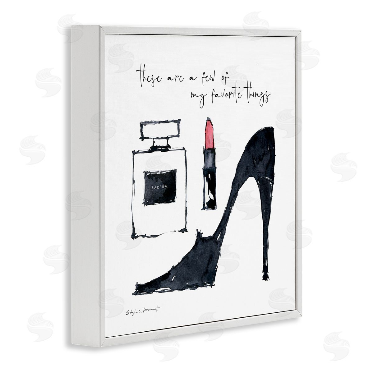 Stephanie Workman Marrott My Favorite Things Phrase Perfume Lipstick Fashion Shoes White Framed Glicee Wall Art Print
