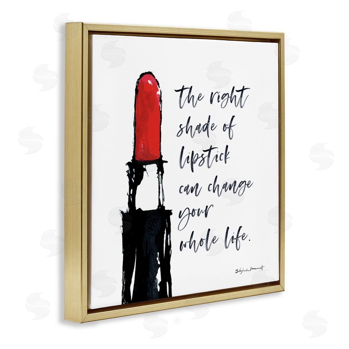 Stephanie Workman Marrott Right Shade Lipstick Change Whole Life Fashion Phrase Gold Floating Frame Canvas Wall Art Print