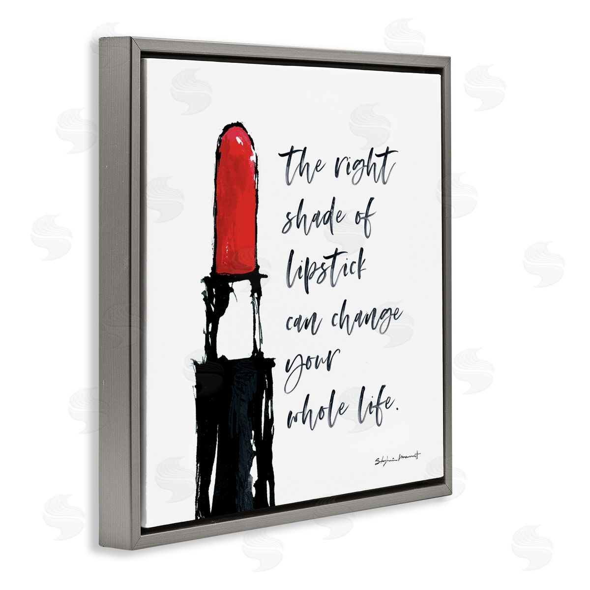 Stephanie Workman Marrott Right Shade Lipstick Change Whole Life Fashion Phrase Gray Floating Frame Canvas Wall Art Print