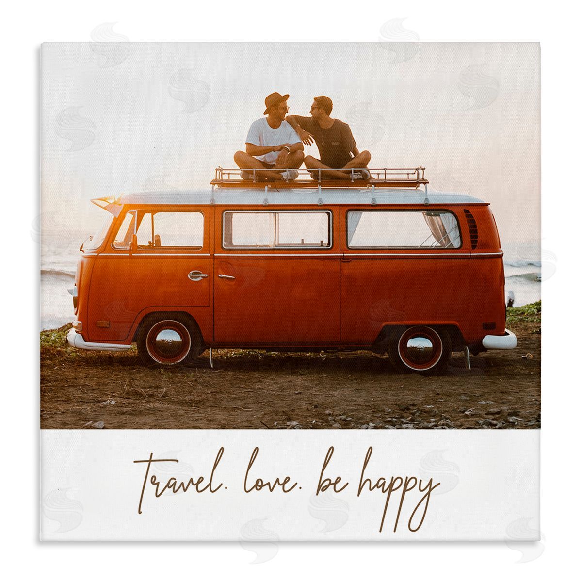 Birch & Ink Travel Love Happy Phrase Retro Beach Van Romance Stretched Canvas Wall Art Print
