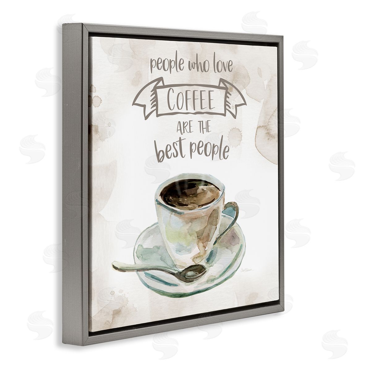 Carol Robinson People Who Love Coffee Phrase Watercolor Painting Gray Floating Frame Canvas Wall Art Print