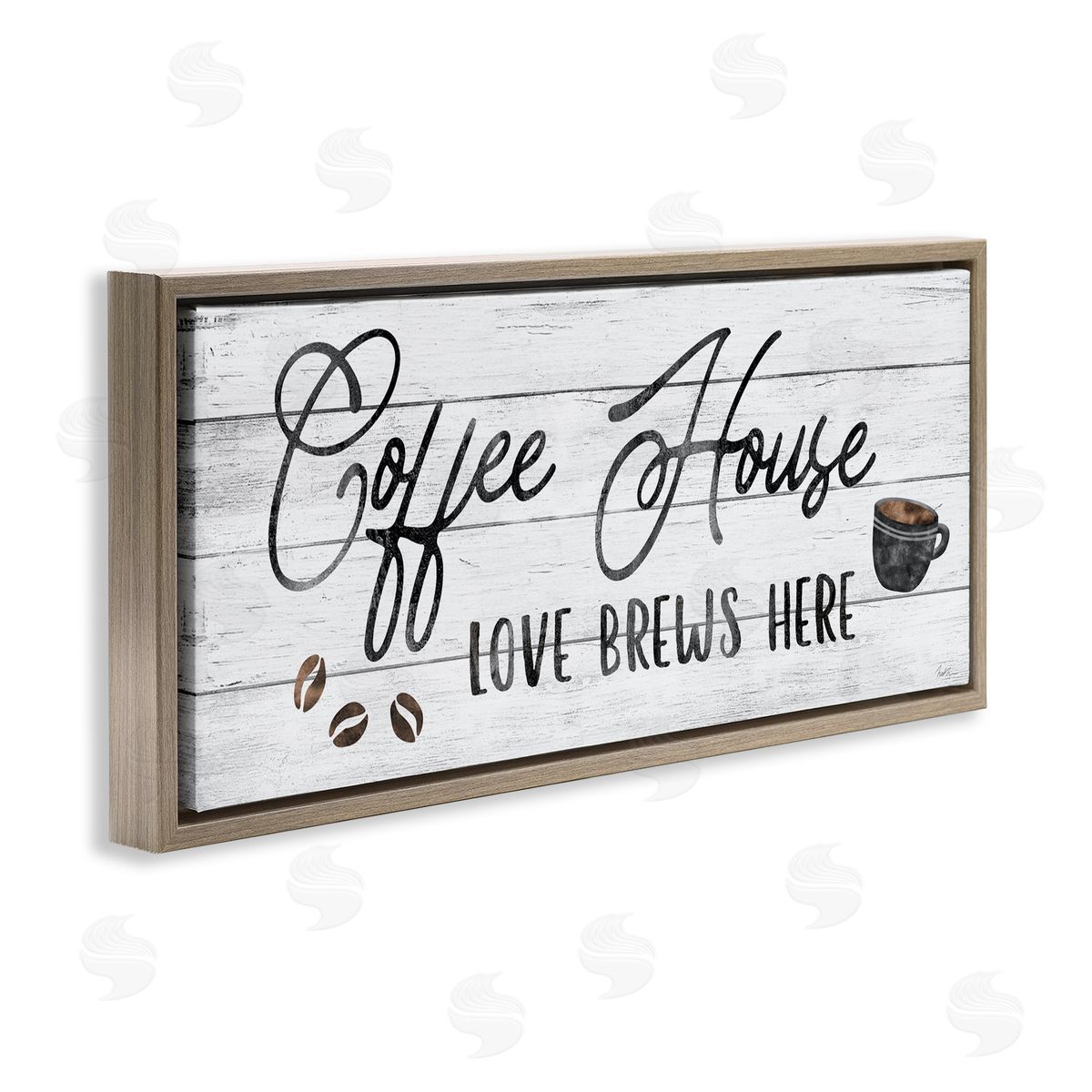 Coffee House Love Brews Here Brown Floating Frame Canvas Wall Art, Home Decor by Natalie Carpentieri