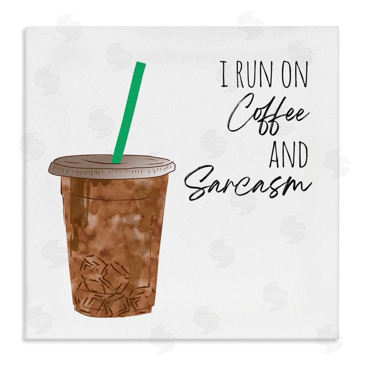 Jennifer McCully Run On Coffee And Sarcasm Funny Beverage Phrase Stretched Canvas Wall Art Print