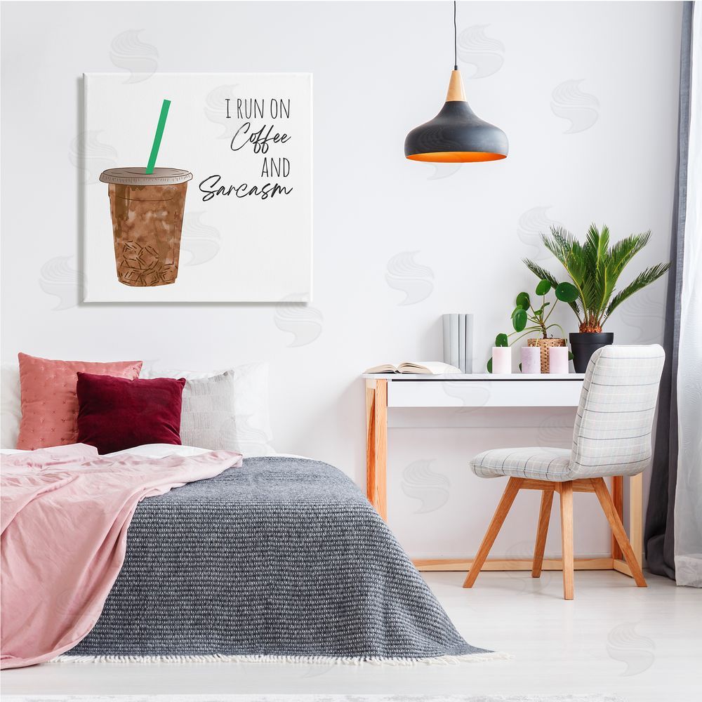 Jennifer McCully Run On Coffee And Sarcasm Funny Beverage Phrase Canvas Wall Art in Room