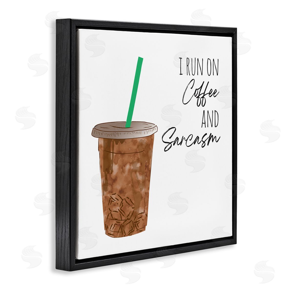 Jennifer McCully Run On Coffee And Sarcasm Funny Beverage Phrase Black Floating Frame Canvas Wall Art Print