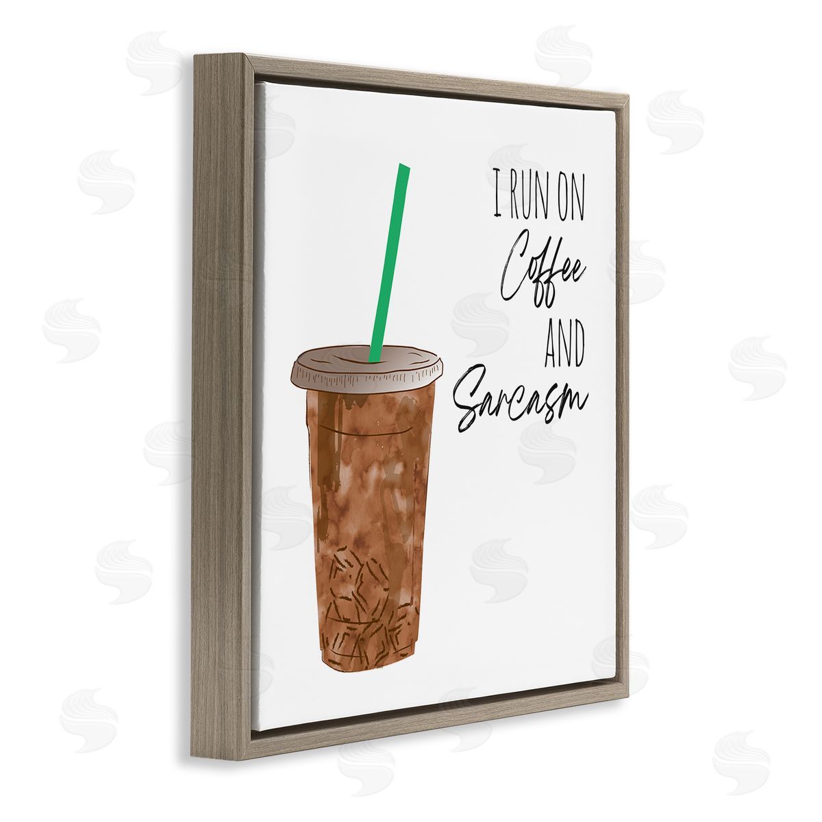 Jennifer McCully Run On Coffee And Sarcasm Funny Beverage Phrase Brown Floating Frame Canvas Wall Art Print