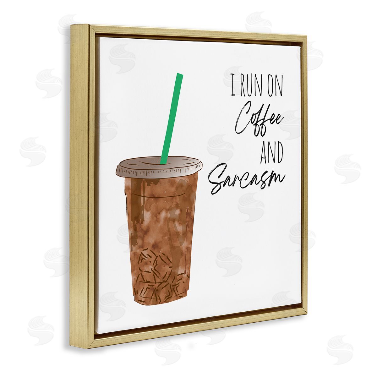 Jennifer McCully Run On Coffee And Sarcasm Funny Beverage Phrase Gold Floating Frame Canvas Wall Art Print