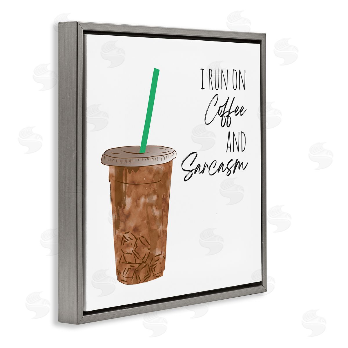 Jennifer McCully Run On Coffee And Sarcasm Funny Beverage Phrase Gray Floating Frame Canvas Wall Art Print