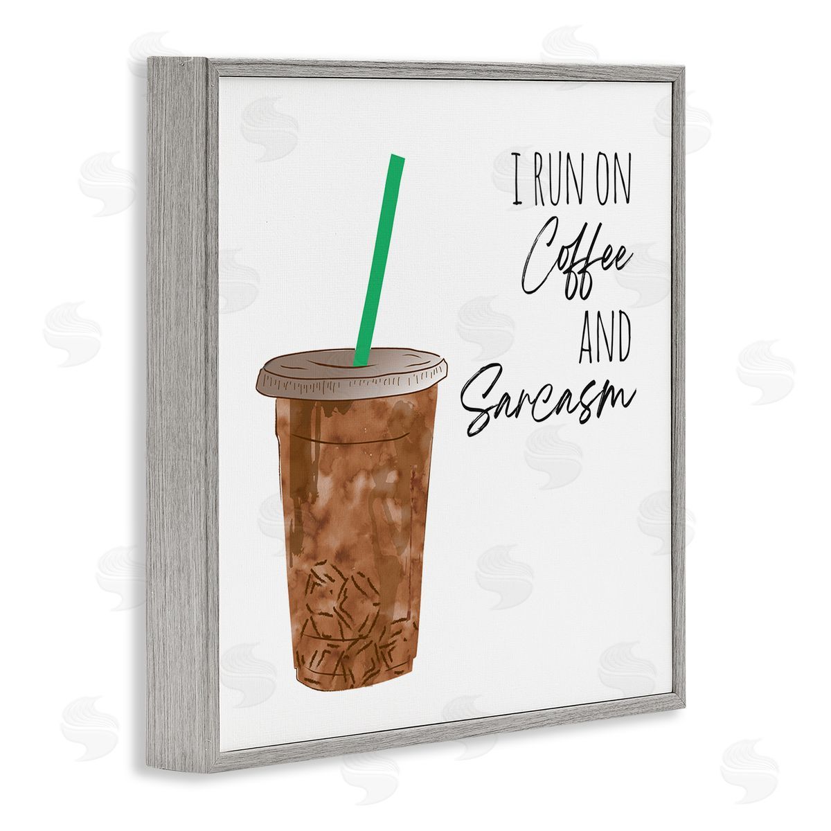 Jennifer McCully Run On Coffee And Sarcasm Funny Beverage Phrase Gray Framed Glicee Wall Art Print