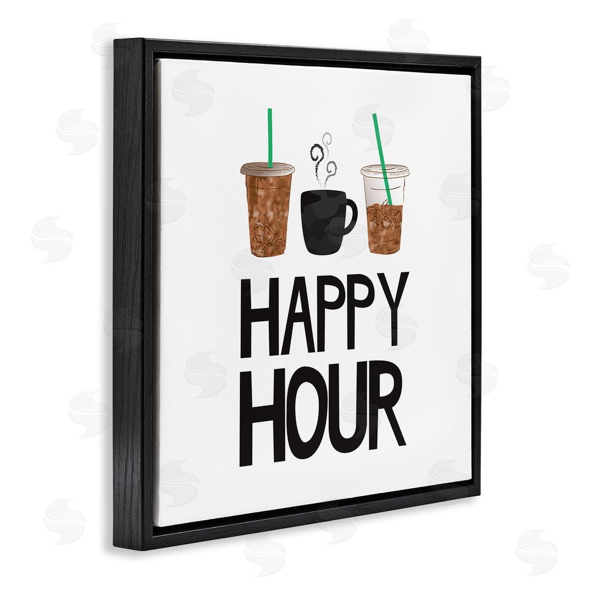 Happy Hour Iced Coffee Drinks Black Floating Frame Canvas Wall Art, Home Decor by Jennifer McCully