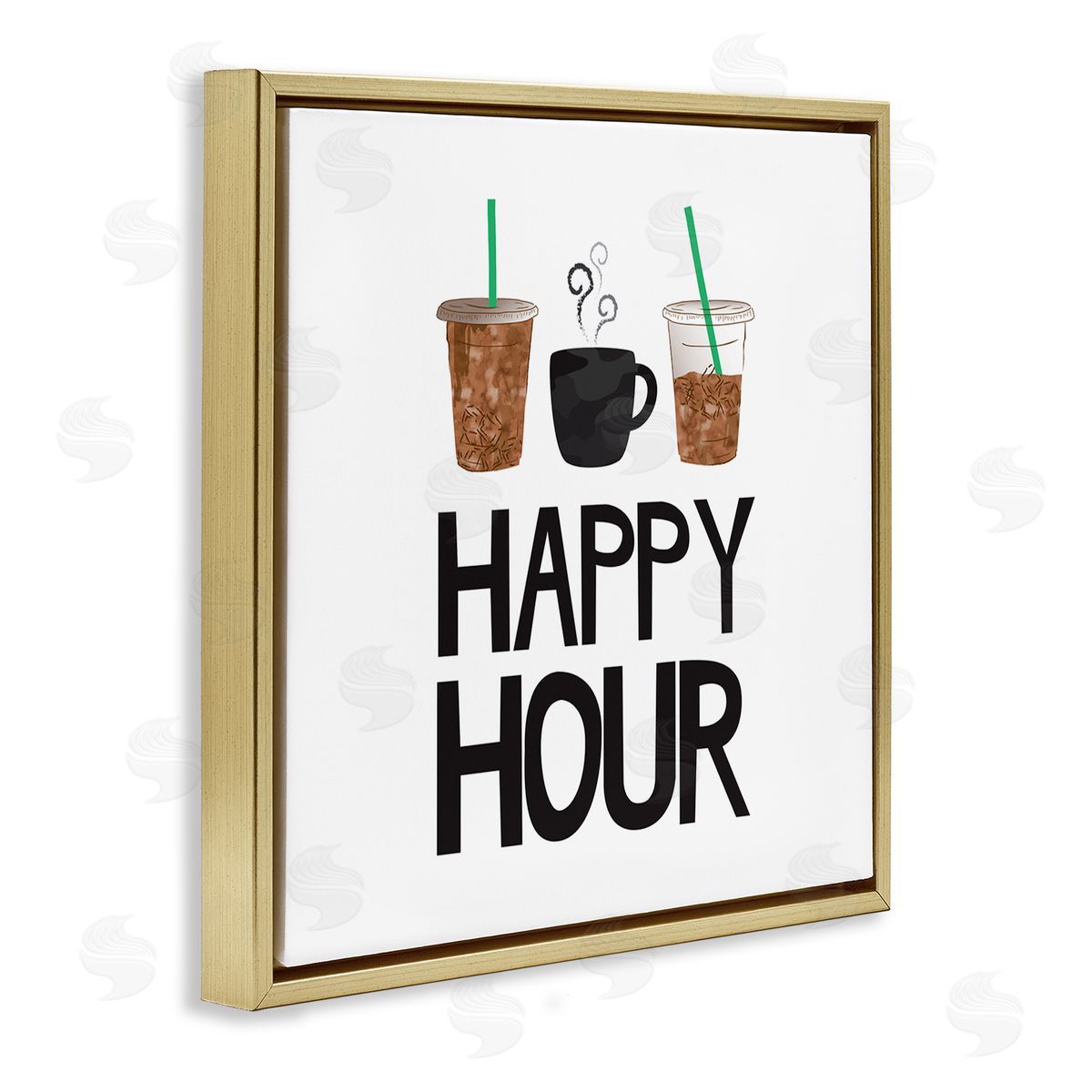 Happy Hour Iced Coffee Drinks Gold Floating Frame Canvas Wall Art, Home Decor by Jennifer McCully