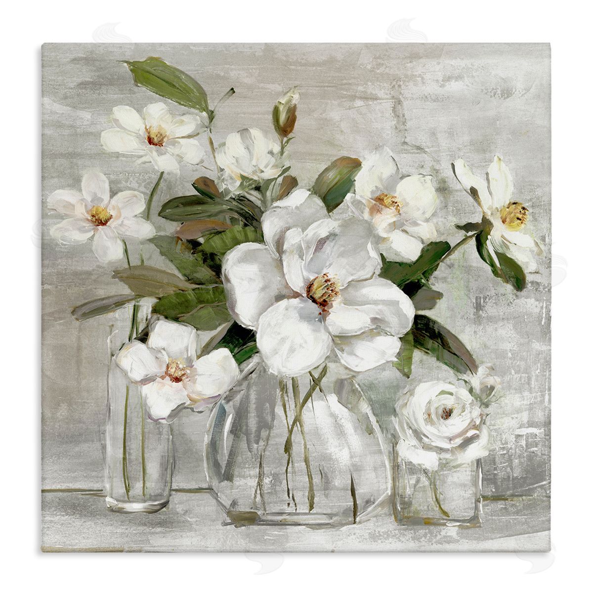 Sally Swatland Blooming White Florals Distressed Painting Country Still Life Stretched Canvas Wall Art Print