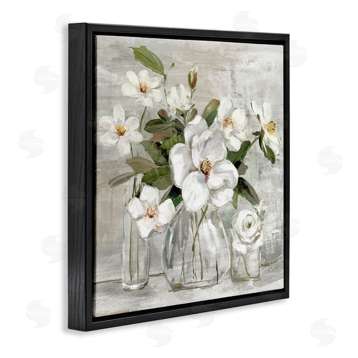 Sally Swatland Blooming White Florals Distressed Painting Country Still Life Black Floating Frame Canvas Wall Art Print
