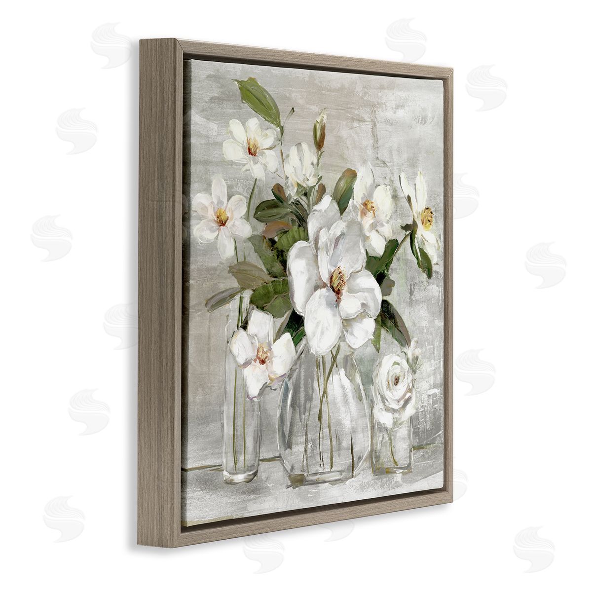 Sally Swatland Blooming White Florals Distressed Painting Country Still Life Brown Floating Frame Canvas Wall Art Print