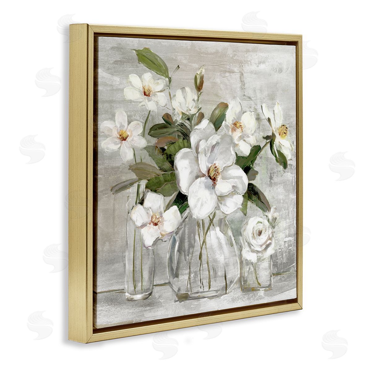 Sally Swatland Blooming White Florals Distressed Painting Country Still Life Gold Floating Frame Canvas Wall Art Print